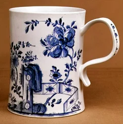 Worcester blauw-witte bierpul, c.1745